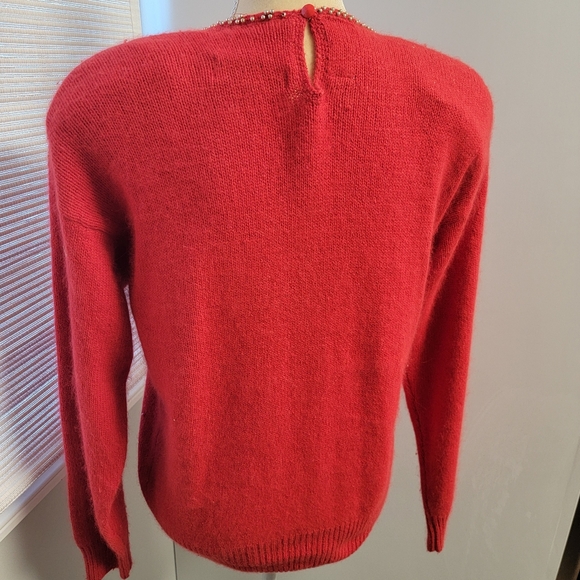 Vintage Angora Silk Blend Sweater Red Holiday Beaded Karen Scott Size Medium - Picture 12 of 15
